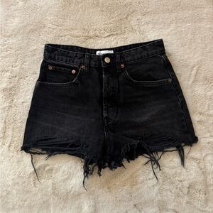 ZARA Black Distressed Denim Shorts